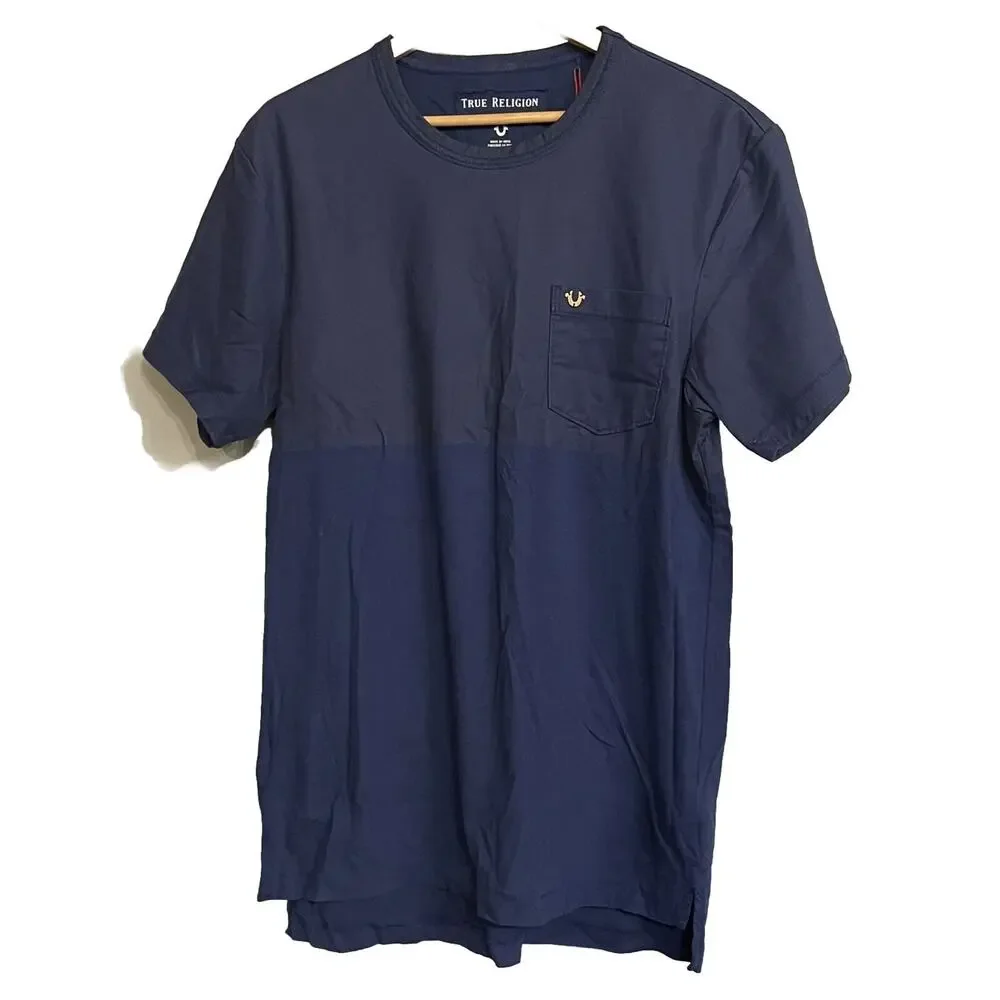 True Religion Jeans T-Shirt Logo Waxed Cotton‎ Top 1/2 Mens L